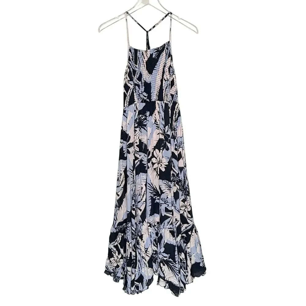 Free People Intimately Heat Wave Printed Maxi Dress L Smock Tropical Blue *flaw